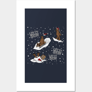 Let It Snow Sledding Bears Winter Christmas Digital Illustration Posters and Art